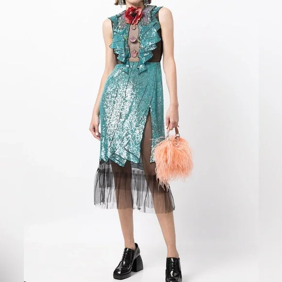 Gucci Blue Sequin Runway Dress 4 - Picture 4 of 9